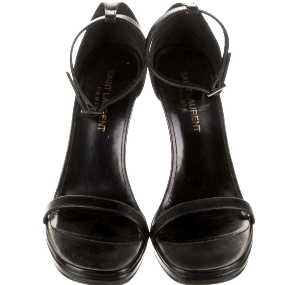 Saint Laurent Calfskin Jane 105 Wedge Sandal 36 Black - Picture 1 of 7